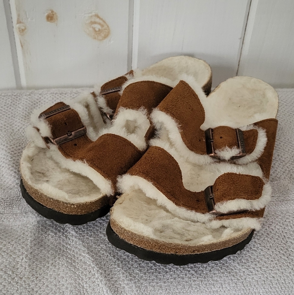 Birkenstock Arizona Shearling Suede Buckle Sandals